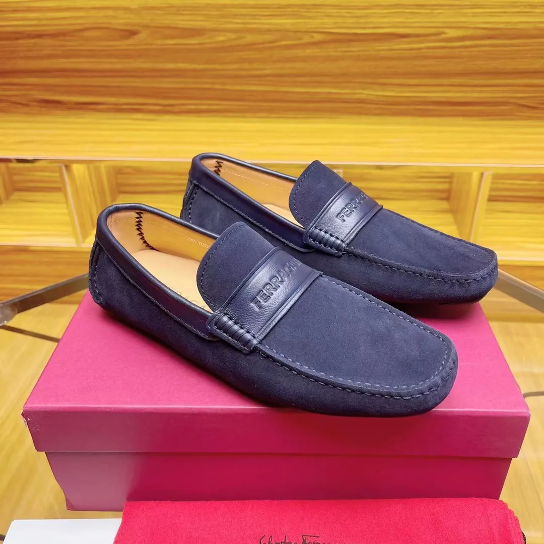 Men's shoes💰560 Ferragamo High-end quality🔥 Dark blue cow suede➕Cow leather lining Size 38-45